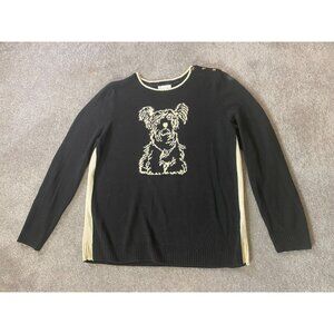 Charter Club Black Sweater Dog Design Button Shoulder Detail XL